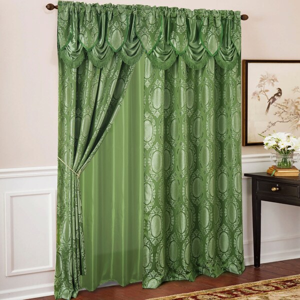 Light Sage Green Damask Curtains 63 84 96 108 120 Light Green and White Curtains Cecilia Artichoke Rod-Pocket Curtains FREE SHIPPING